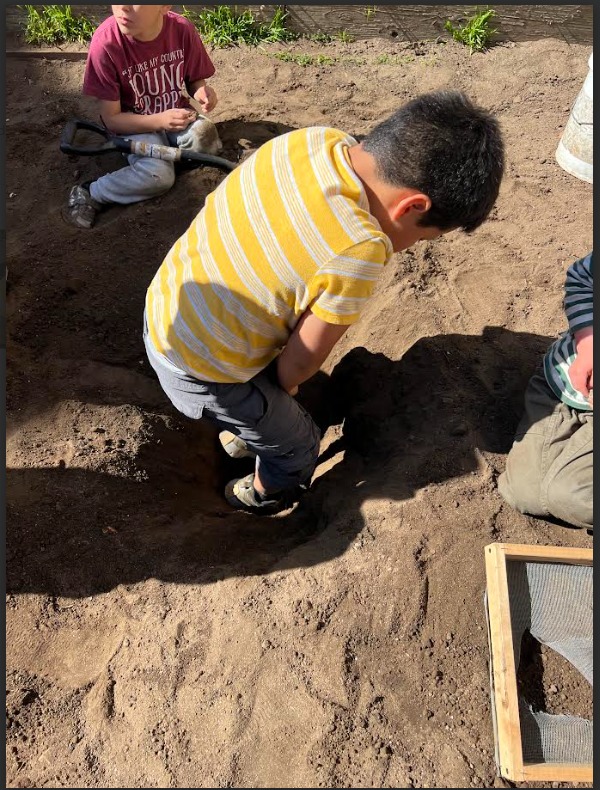 A boy digging in the dirt